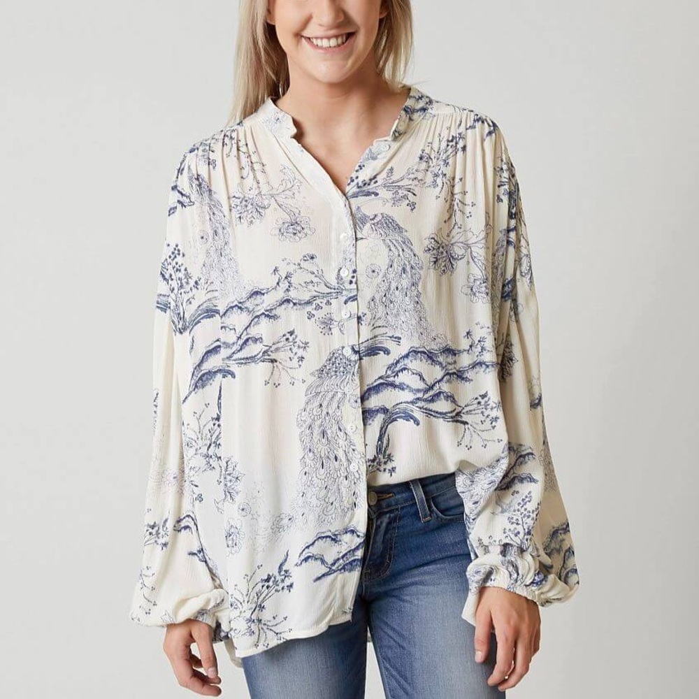 Free People Metallic Blooms Blouse